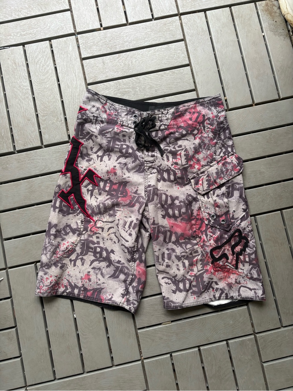 Fox Gray & Red Graphic Cargo Board Shorts